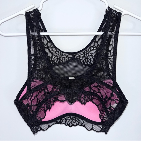 PINK VICTORIA’S SECRET Black Floral Lace High Neck Bralette Bra Small - Picture 8 of 10